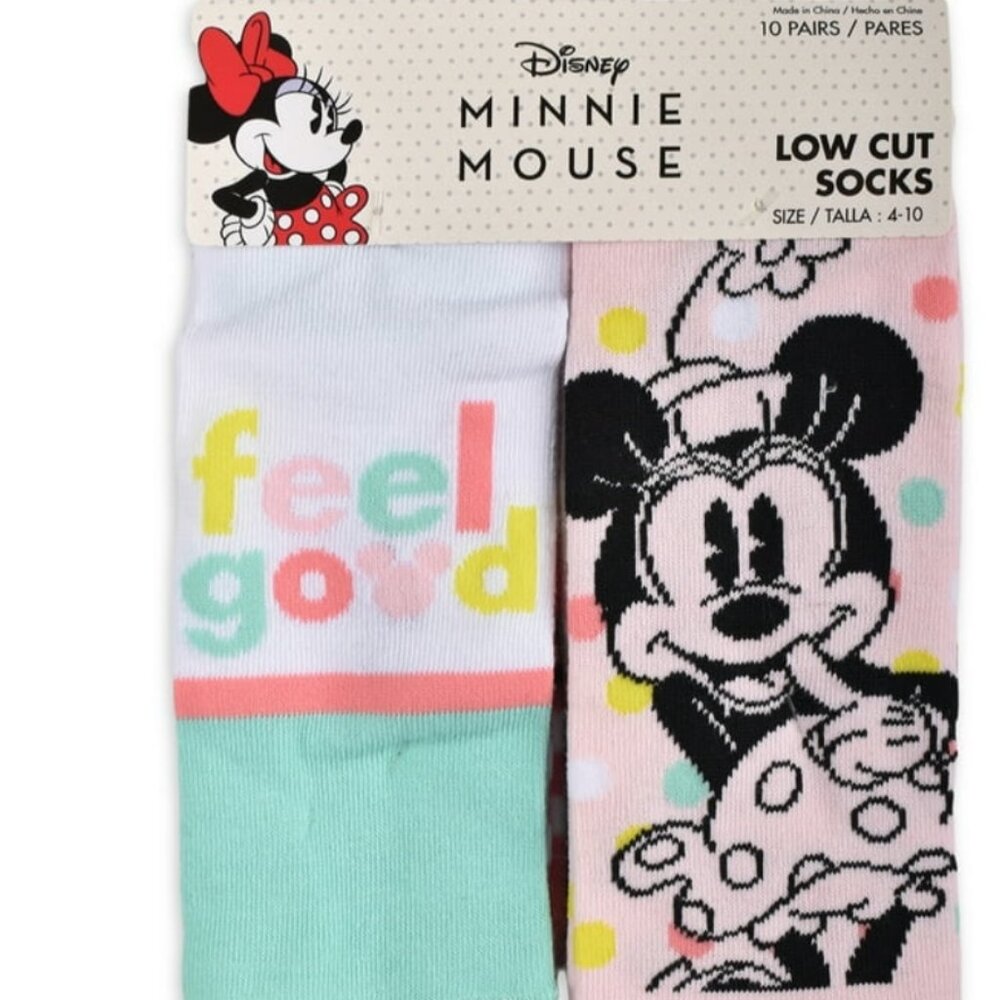 DISNEY MINNIE MOUSE WOMENS 10-PACK LOW-CUT-SOCKS SHOE SIZE 4-10